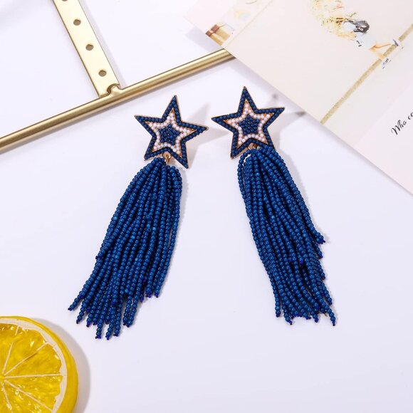 Dangle Earrings Waterfall Beaded Star Tassel Bohemian Jewelry for Women - Picture 7 of 7